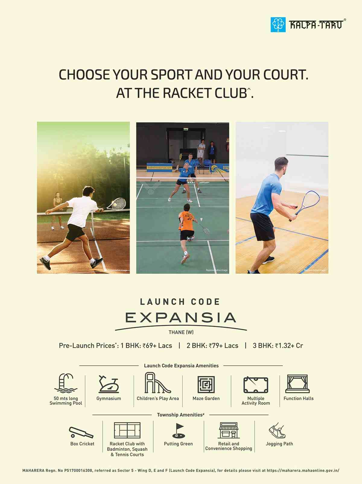 Choose your sport and your court @ the Racket Club at Kalpataru Code Expansia in Mumbai